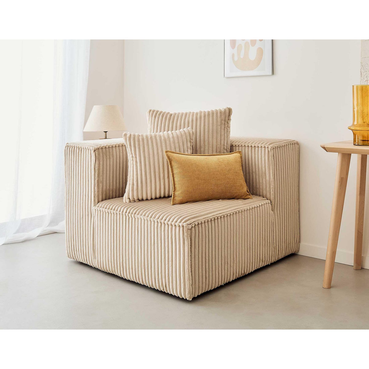 LISA DESIGN Colombine - module d'assise d'angle réversible - en velours côtelé grosses côtes