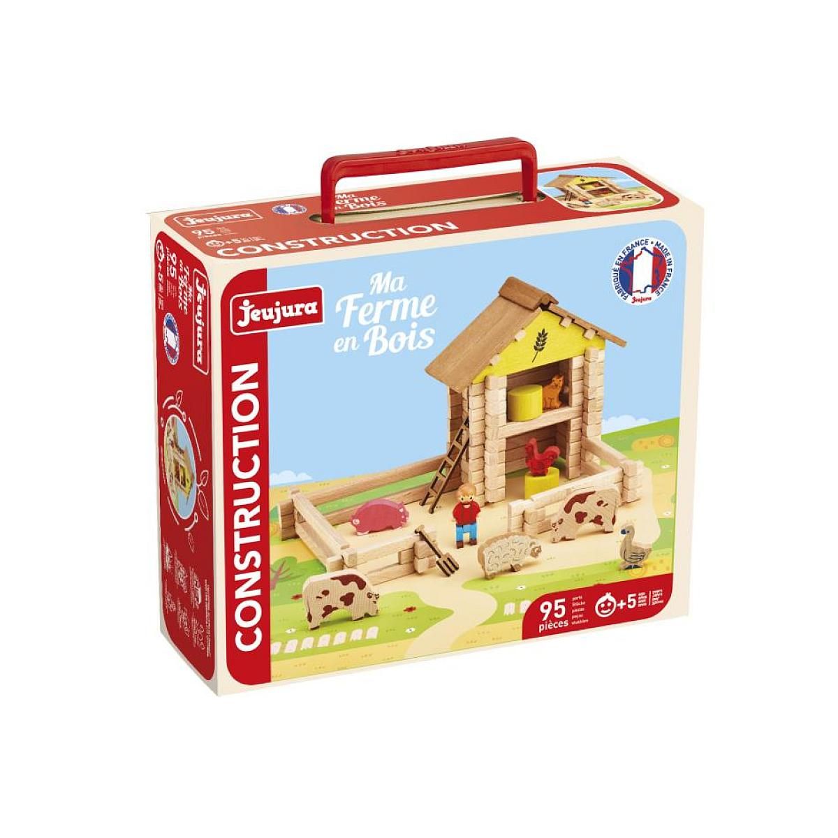 JeuJura Ferme en Bois 95 Pièces - Jeu de Construction Éducatif pour Enfants