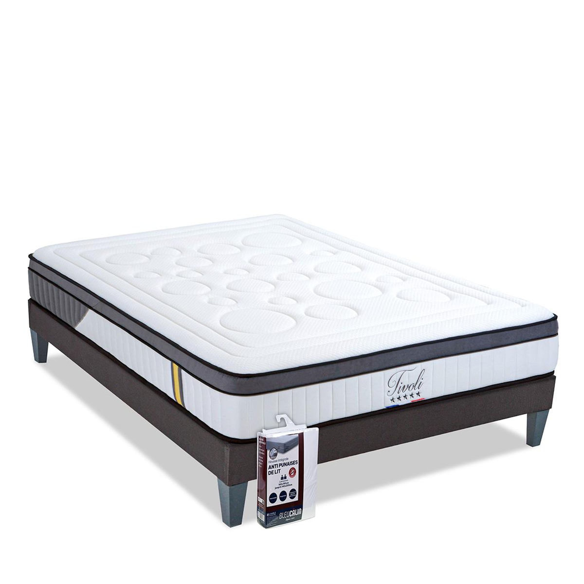 BELLECOUR BELLECOUR LITERIE | Pack TIVOLI | Matelas Mémoire de forme + Sommier Bois + Protège matelas anti punaise