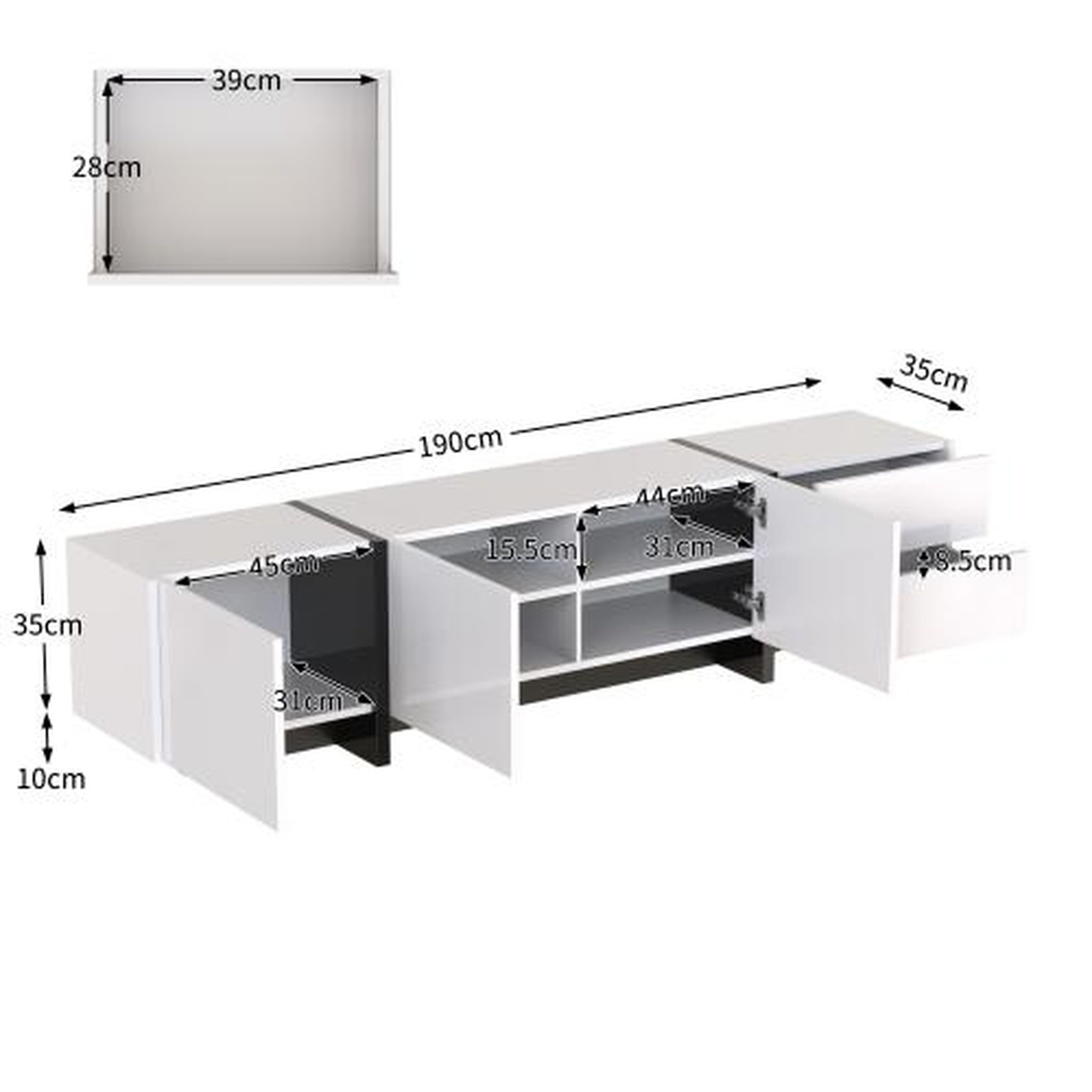 Voir la diapositive 3 : MERAX Meuble tv blanc 190 cm panneau de particules