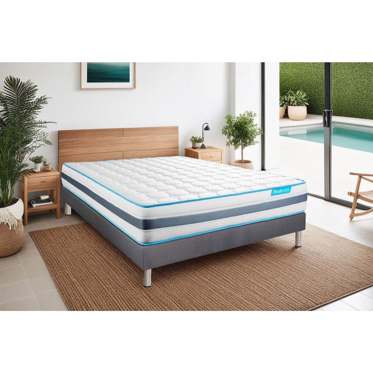 BODYCARE Ensemble 90x190 matelas BodyFlex ressorts ensachés et mémoire de forme + sommier kit gris