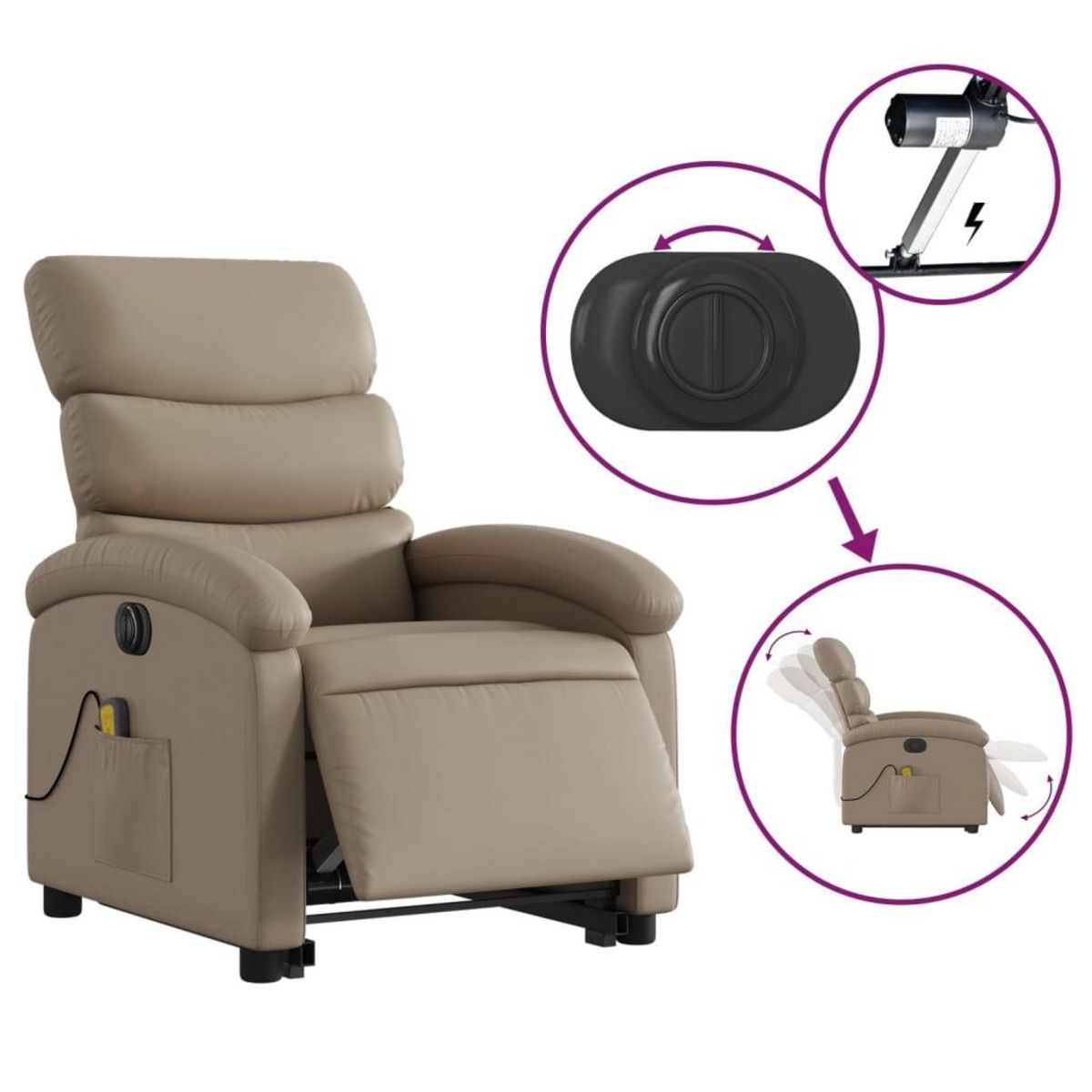 VIDAXL Fauteuil inclinable de massage electrique cappuccino similicuir