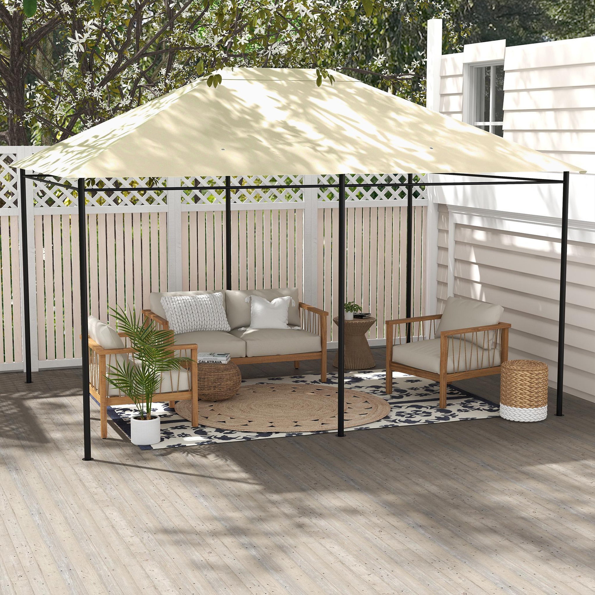 Voir la diapositive 4 : OUTSUNNY Toile de remplacement tonnelle 3 x 4 m tissu haute densité beige clair