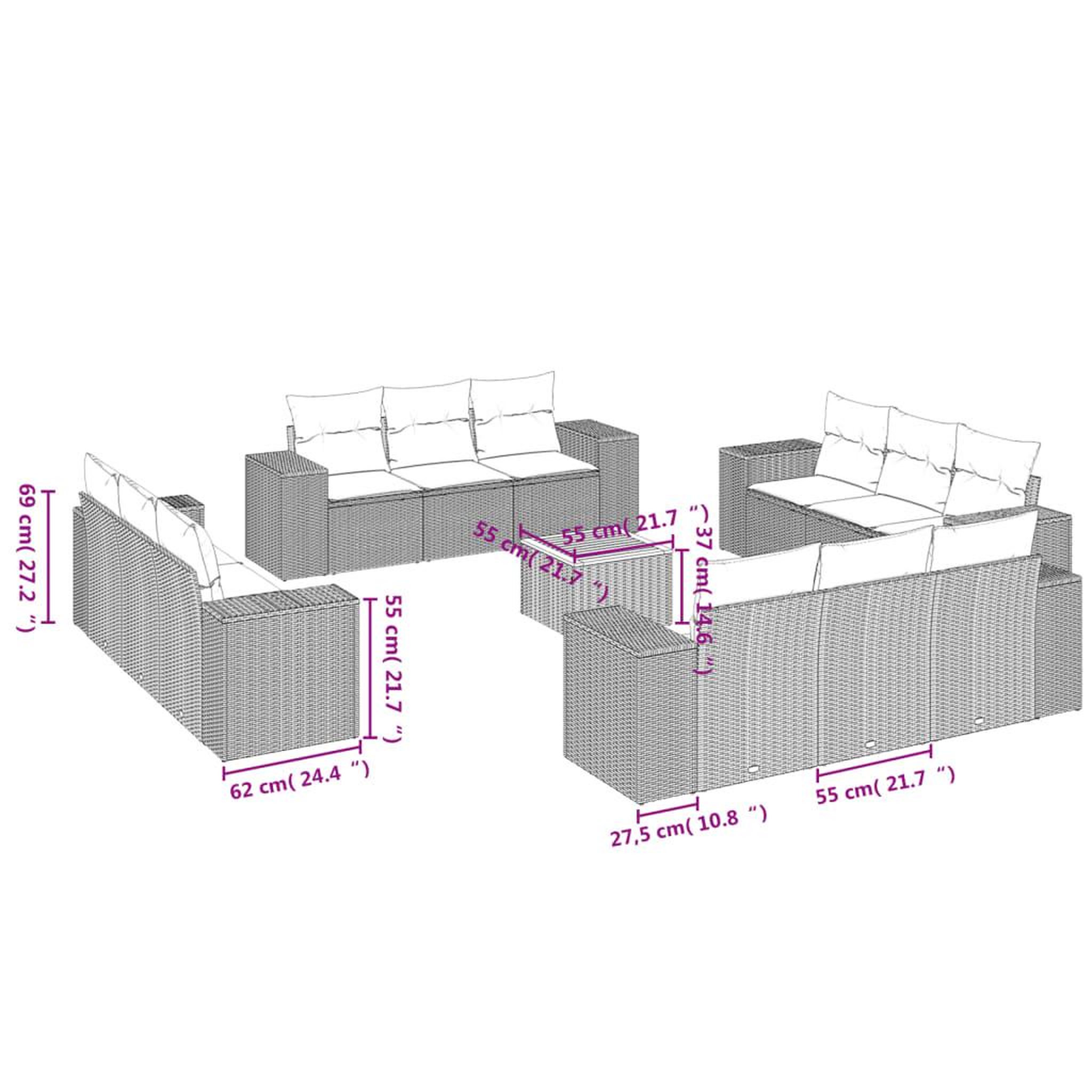 Voir la diapositive 4 : VIDAXL Salon de jardin avec coussins 13 pcs beige resine tressee