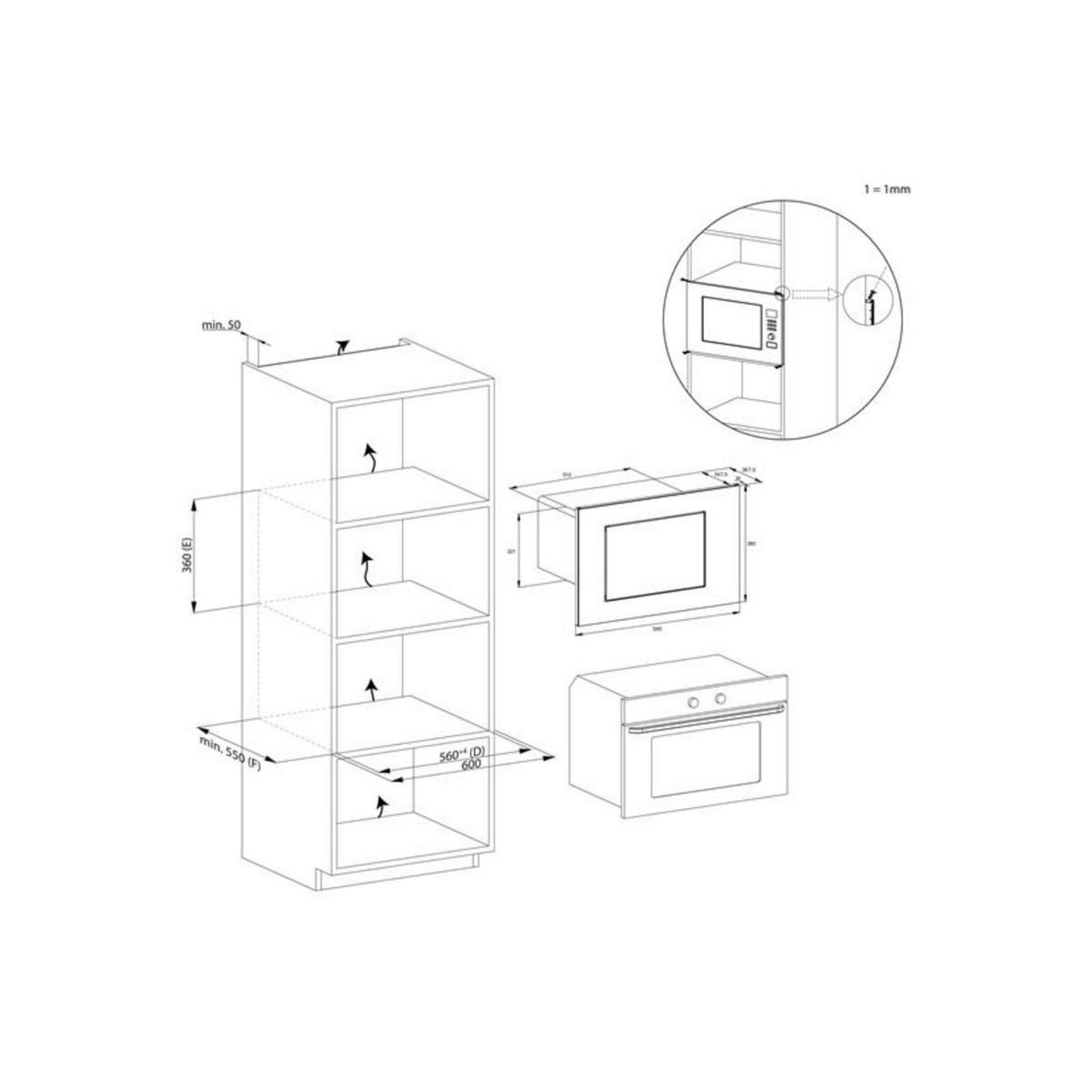 Voir la diapositive 4 : Rosieres Micro-ondes gril encastrable 25l 850w noir - RO38FL7N25LWB