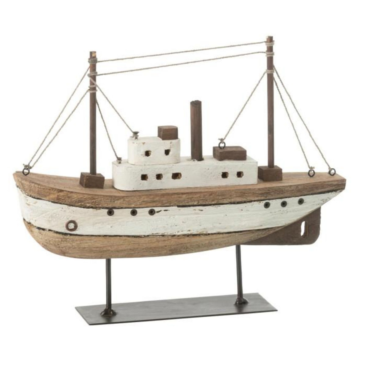 Paris Prix Bateau sur Socle en Bois  Gene  29cm Naturel & Blanc