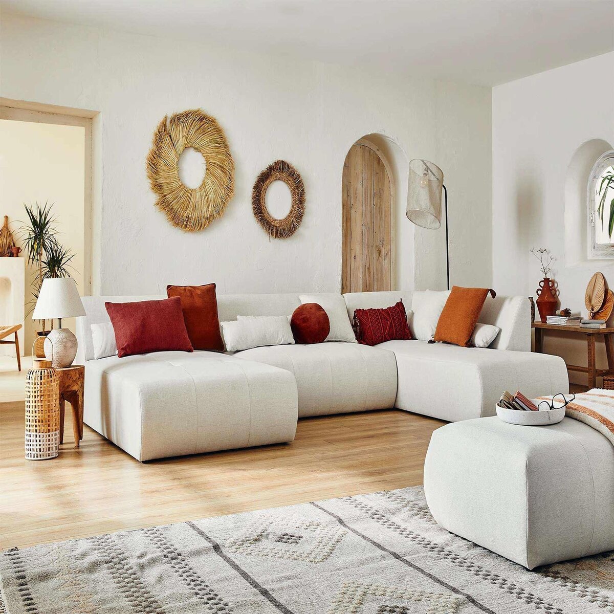 LISA DESIGN Onyx - canapé panoramique d'angle droit 7 places - en tissu