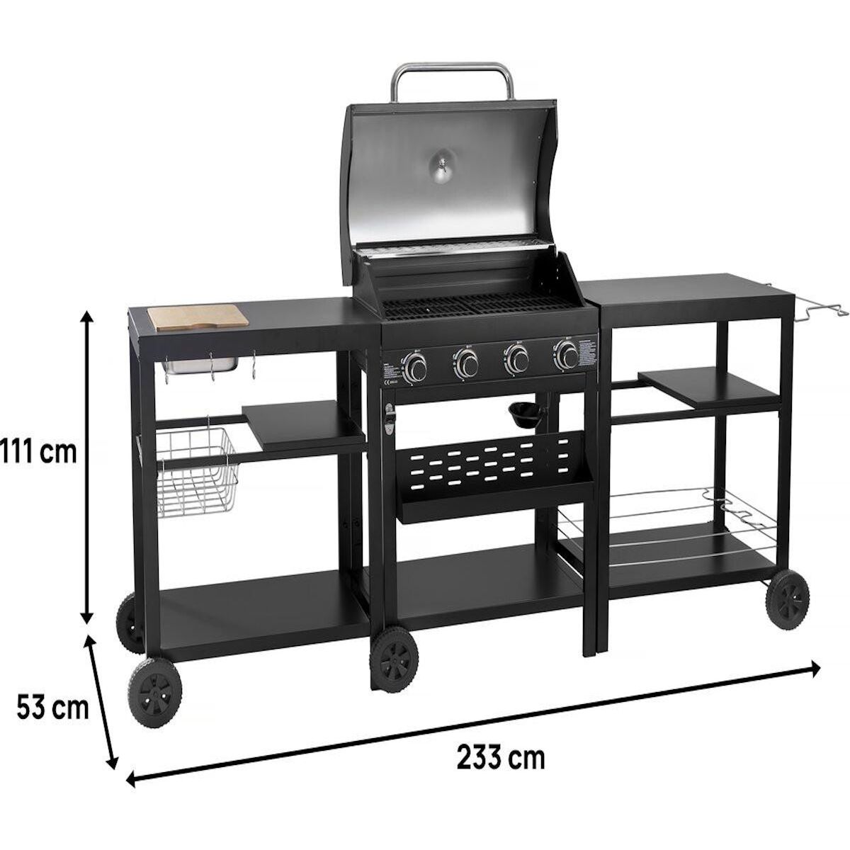Habitat et Jardin Barbecue à gaz cuisine d'extérieur - 12 kw - 4 brûleurs - Noir