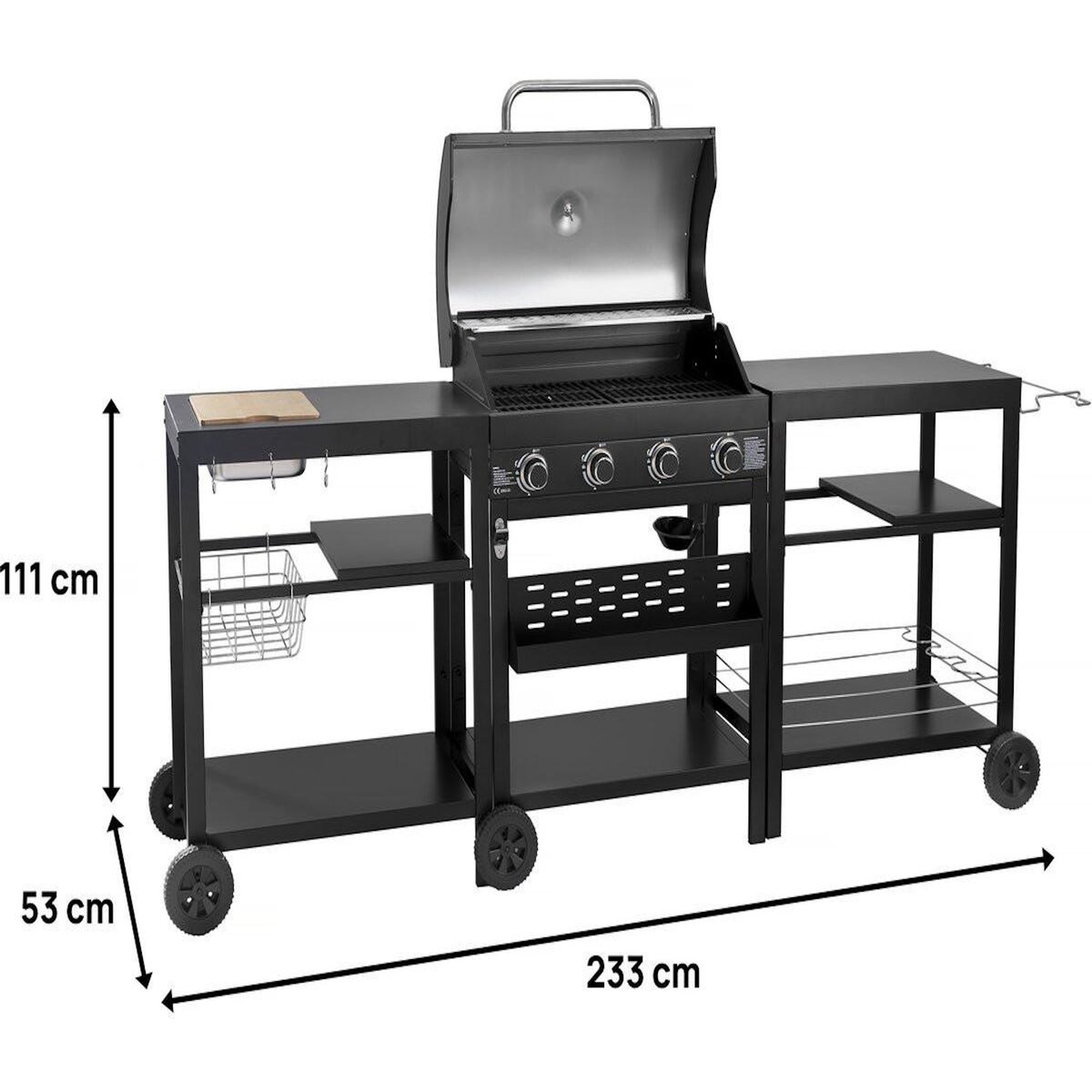 Habitat et Jardin Barbecue à gaz cuisine d'extérieur - 12 kw - 4 brûleurs - Noir