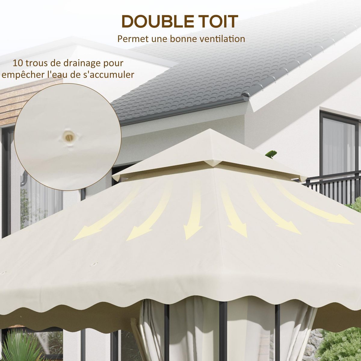 OUTSUNNY Toile de rechange pour barnum tonnelle 3 x 3 m tissu polyester haute densité 180 g/m² anti-UV crème