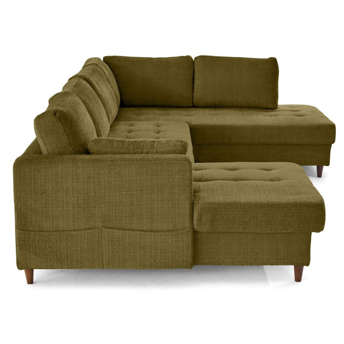 LISA DESIGN Anna - canapé panoramique d'angle droit 7 places convertible avec coffre en velours texturé