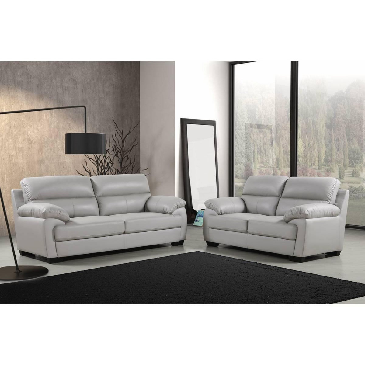 Habitat et Jardin Canapé cuir et PVC  Cardiff  - 205 x 92 x 93 cm - 3 places - Gris clair