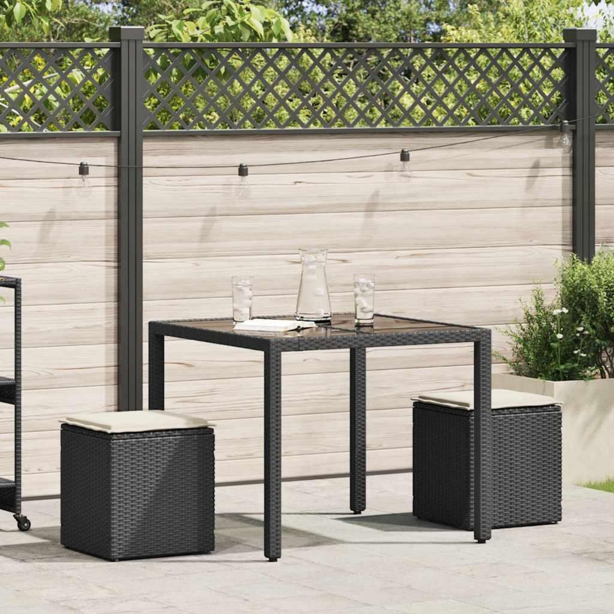 VIDAXL Tabourets jardin coussins 2 pcs noir 40x40x43 cm resine tressee