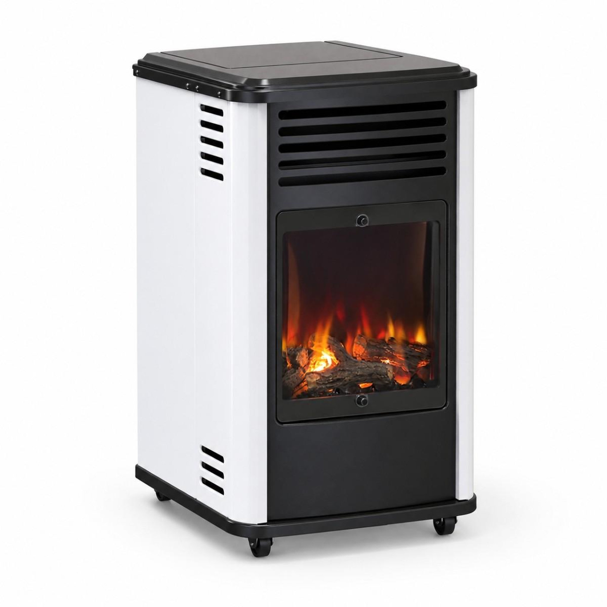 SAHARA Poele à gaz 3.4KW Blanc et noir Chauffage d'appoint effet Feu Manhattan Sahara