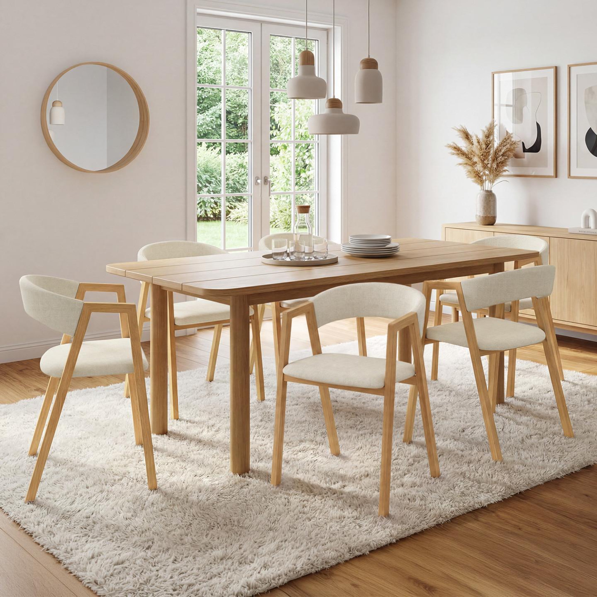 Voir la diapositive 2 : ID MARKET Lot de 6 chaises CAMILLE en métal effet bois et tissu beige avec accoudoirs
