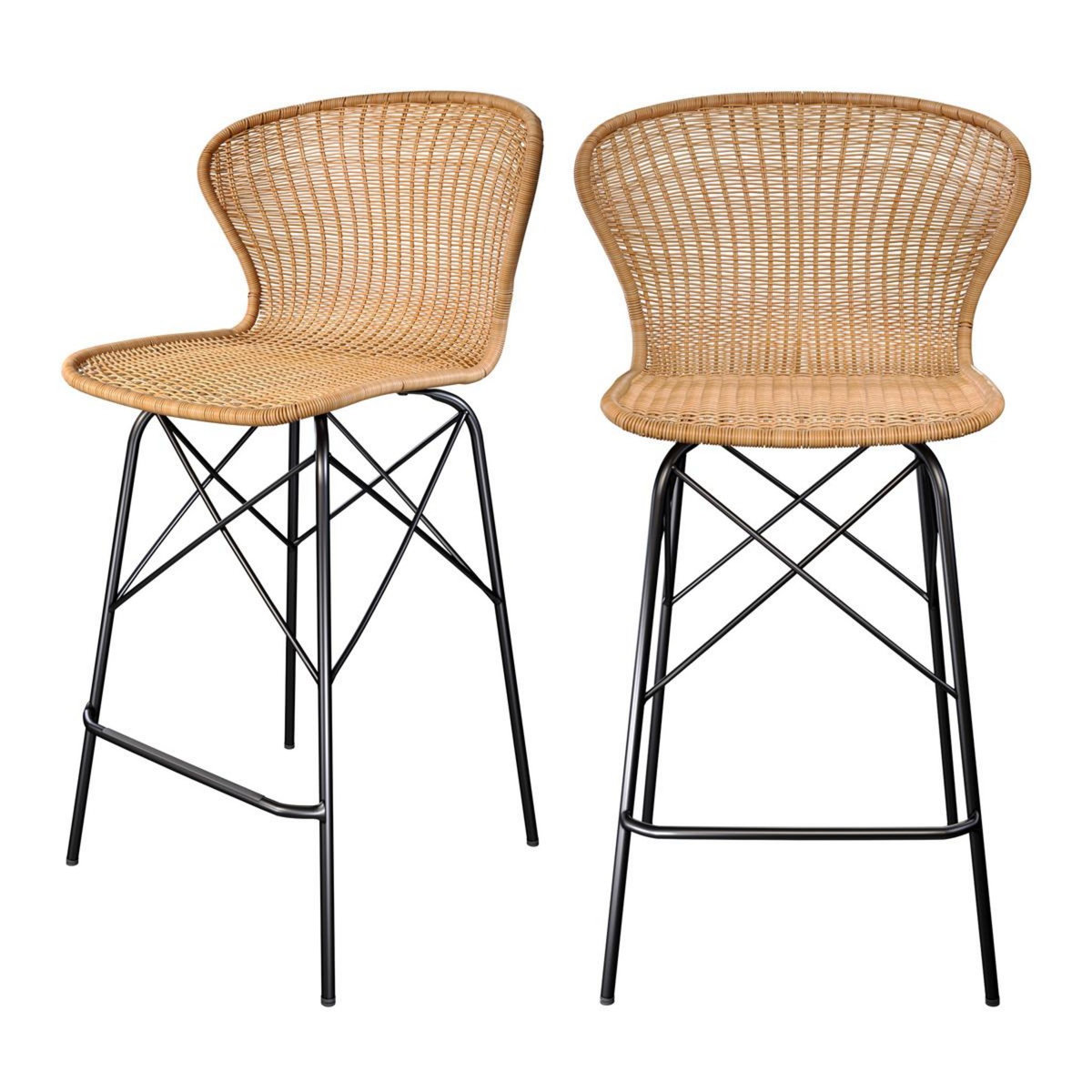 Rendez vous déco Lot de 2 chaises pour îlot central 63 cm en résine tressée marron - Palma