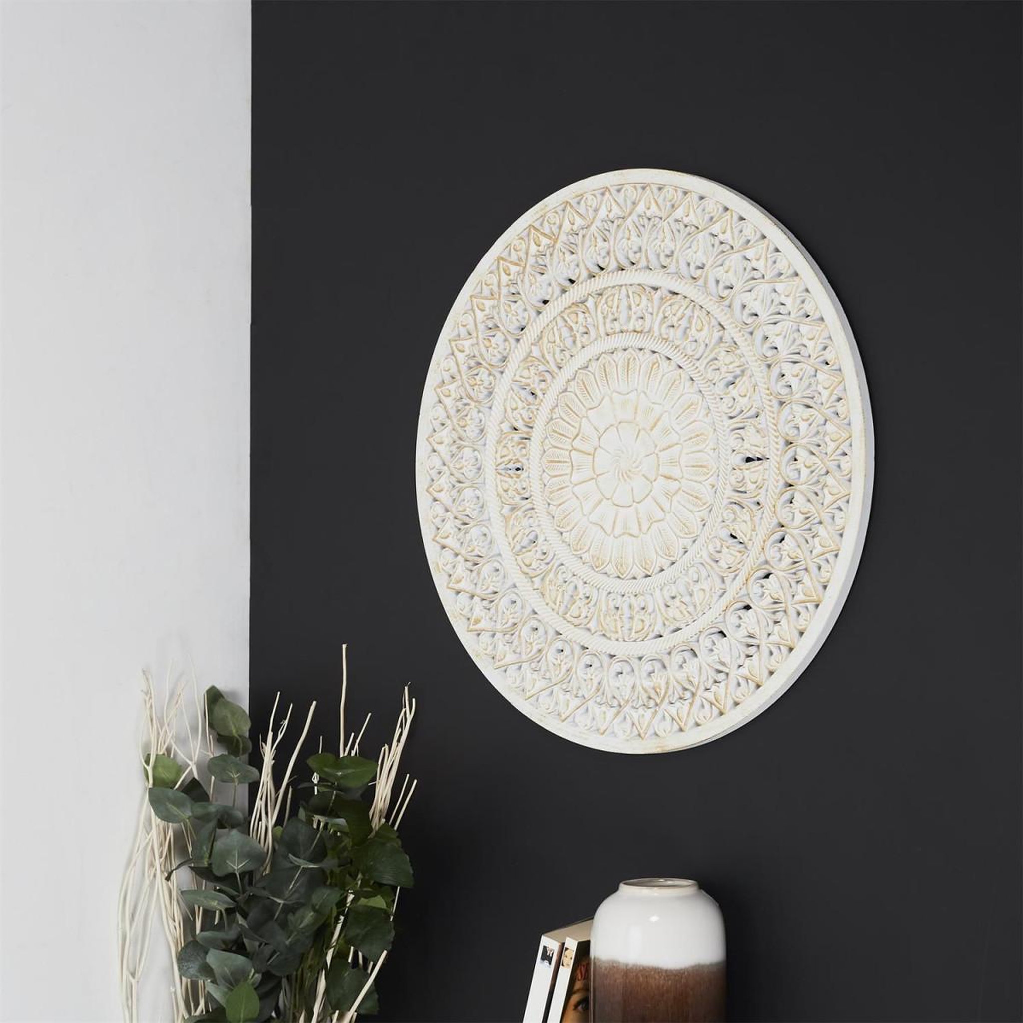 Voir la diapositive 5 : The Home Deco Factory Décoration murale  ethnique  60cm blanc & or