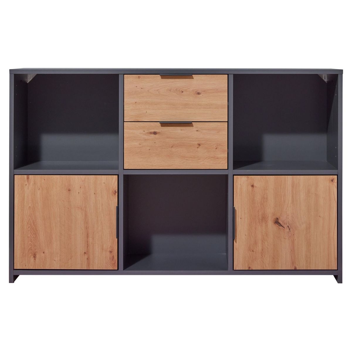 Commode de rangement 2 portes 2 tiroirs 3 niches TEO 