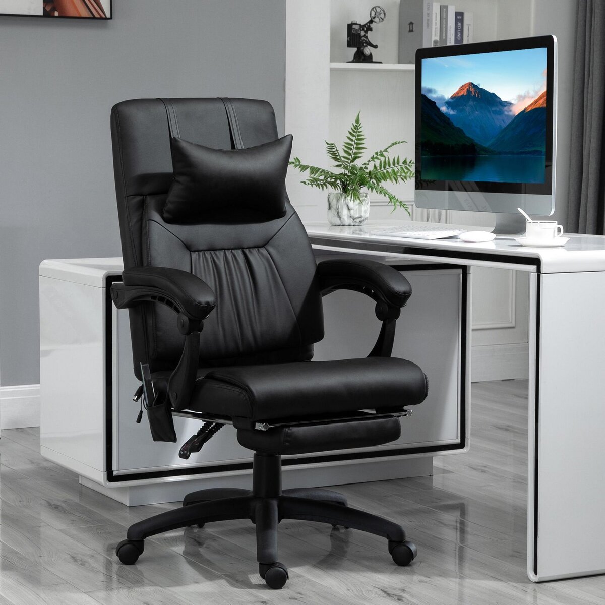 HOMCOM HOMCOM Fauteuil de bureau manager massant hauteur réglable dossier inclinable repose-pied + appui-tête 68 x 79 x 104-112 cm noir