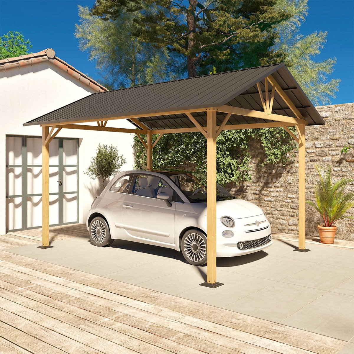 SWEEEK Carport CALISTA en aluminium et acier anthracite. 12 m²