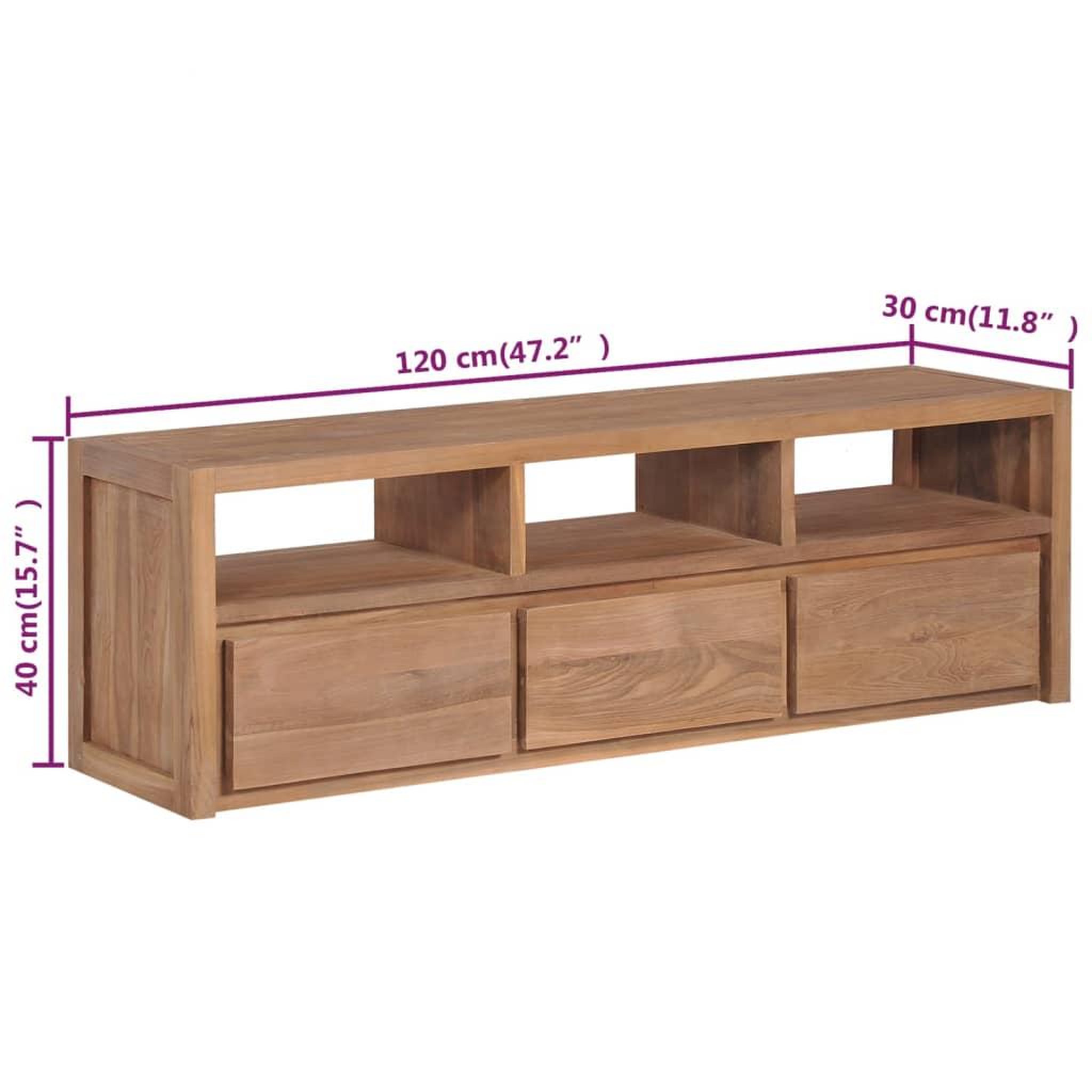 Voir la diapositive 6 : VIDAXL Meuble TV Bois massif de teck et finition naturelle 120x30x40cm
