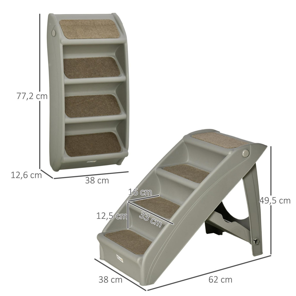 PAWHUT Escalier pour chien pliant 4 marches antidérapantes 10 Kg max. PP gris