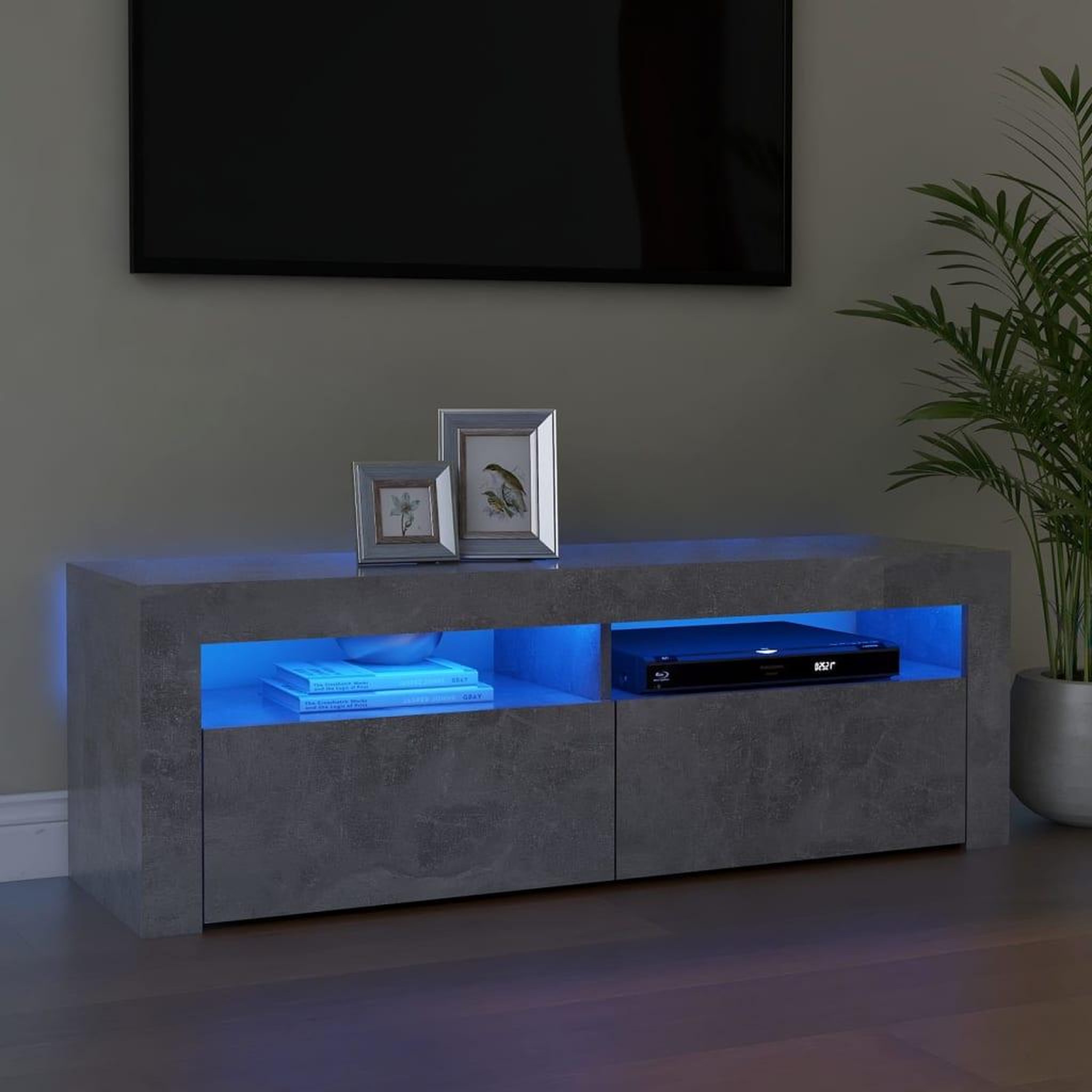 Voir la diapositive 1 : VIDAXL Meuble TV avec lumieres LED gris beton 120x35x40 cm