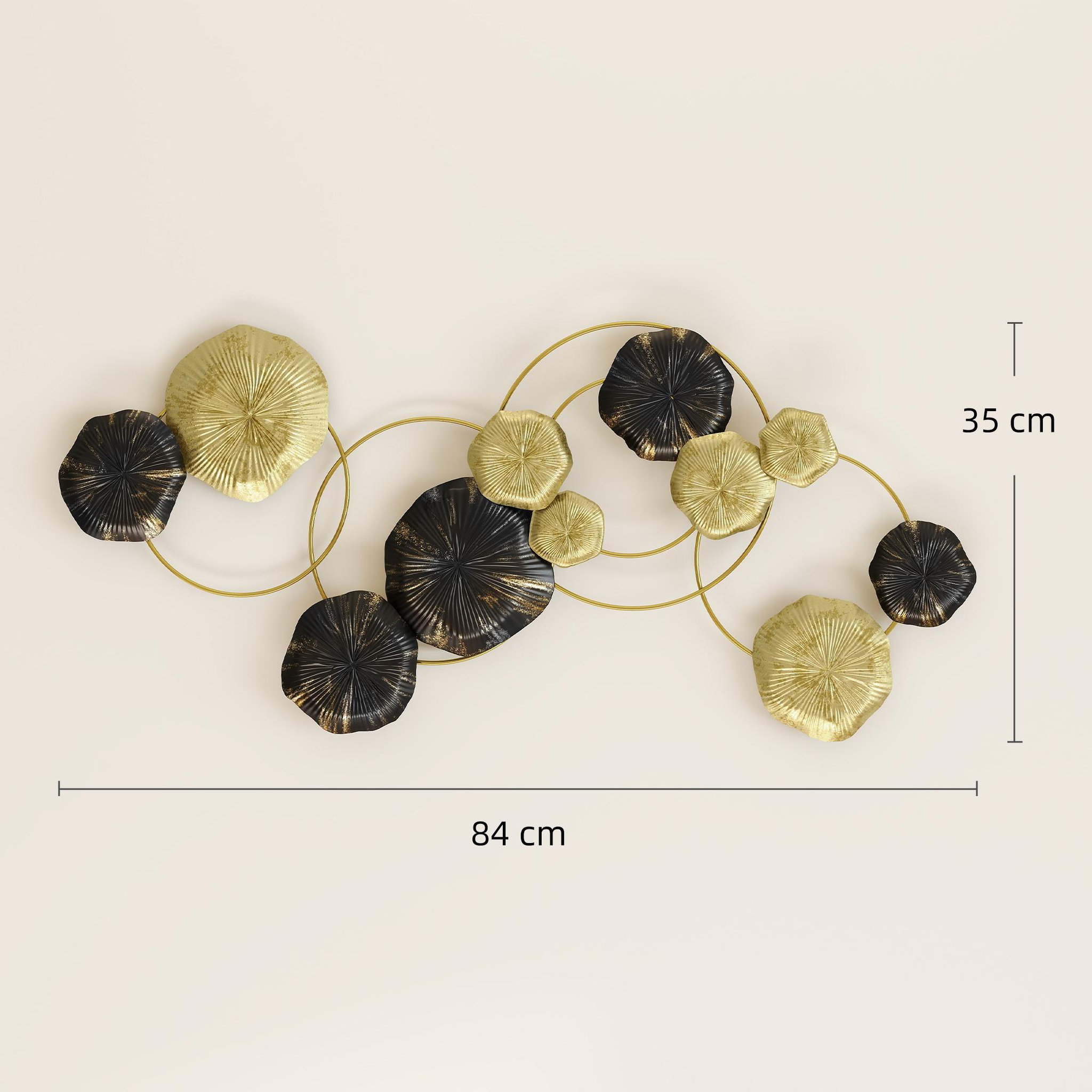 Voir la diapositive 3 : HOMCOM Décoration murale métal - décoration murale design feuilles de lotus - dim. 84 x 35 cm - doré noir