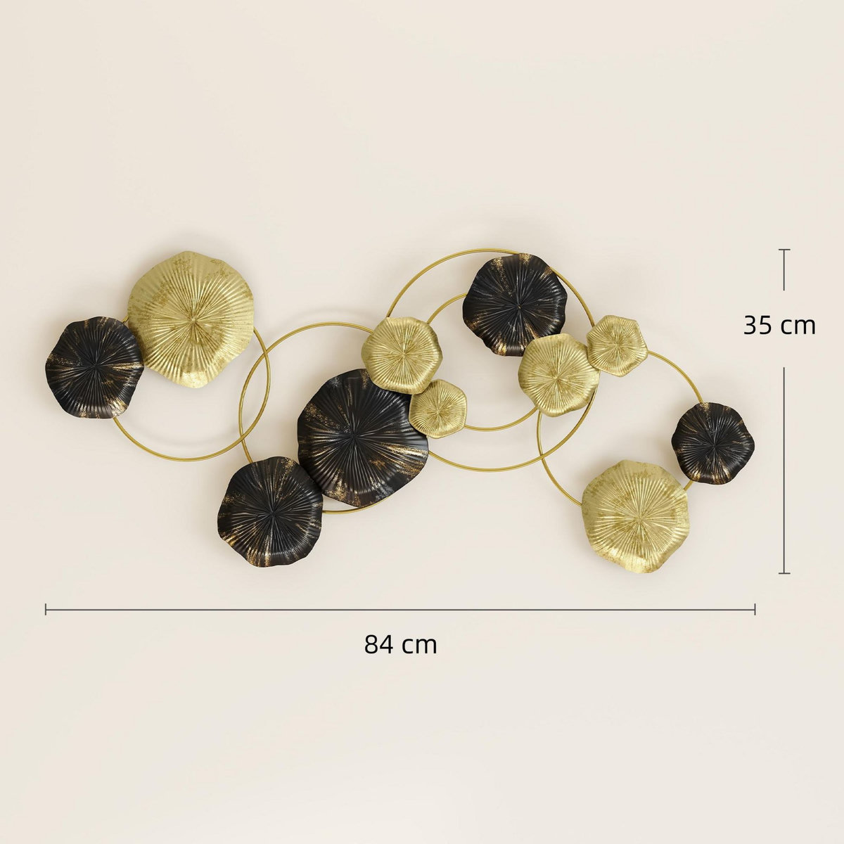 HOMCOM Décoration murale métal - décoration murale design feuilles de lotus - dim. 84 x 35 cm - doré noir