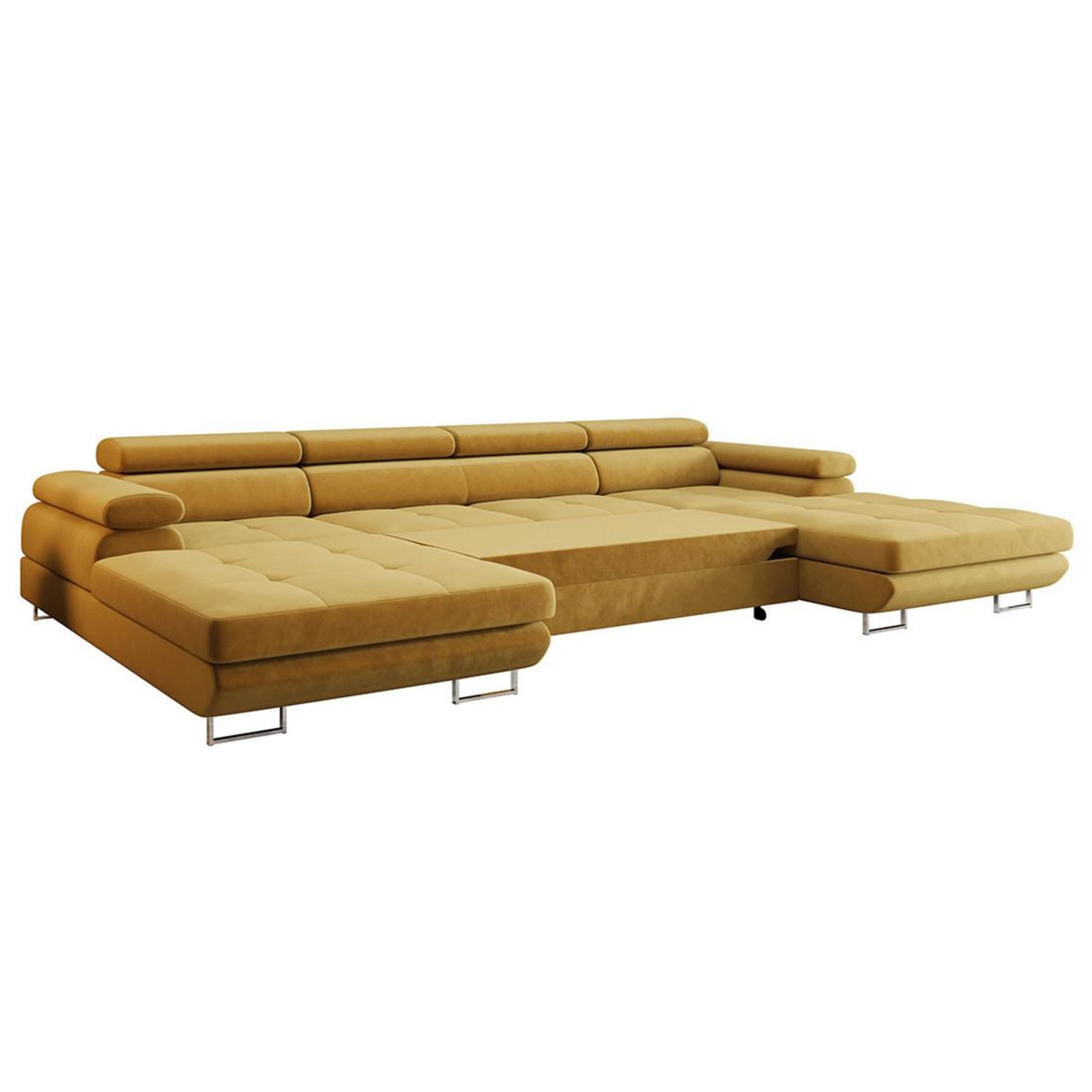 BEST MOBILIER Ayden - canapé panoramique en u 7 places convertible avec coffre et têtières réglables en tissu