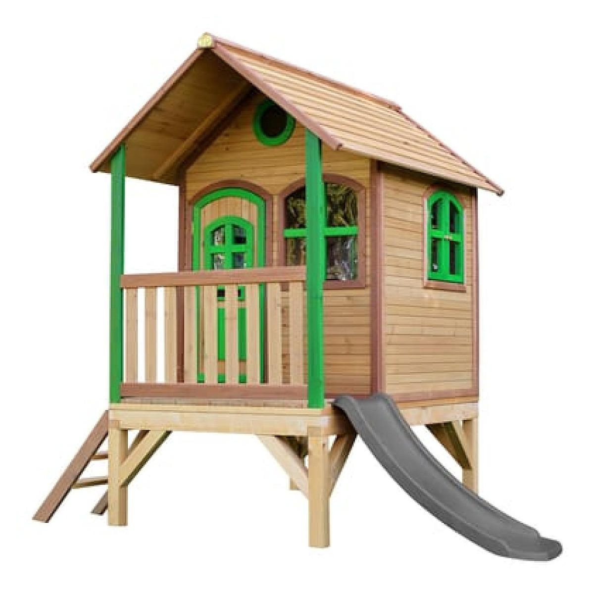 Axi House Maisonnette Tom marron-vert toboggan gris