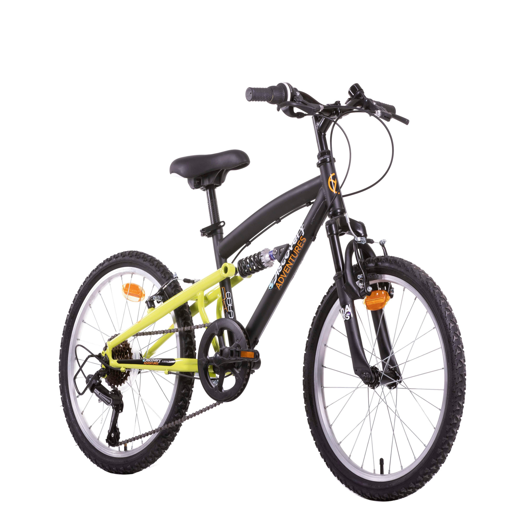 Voir la diapositive 2 : DISCOVERY ADVENTURES Vélo enfant (120/140 cm) - VTT 20'' Tout Suspendu Garçon  Discovery Adventures - Fourche télescopique - 6 Vitesses  - Dérailleur Shimano TY21 - Béquille -Frein V-brake