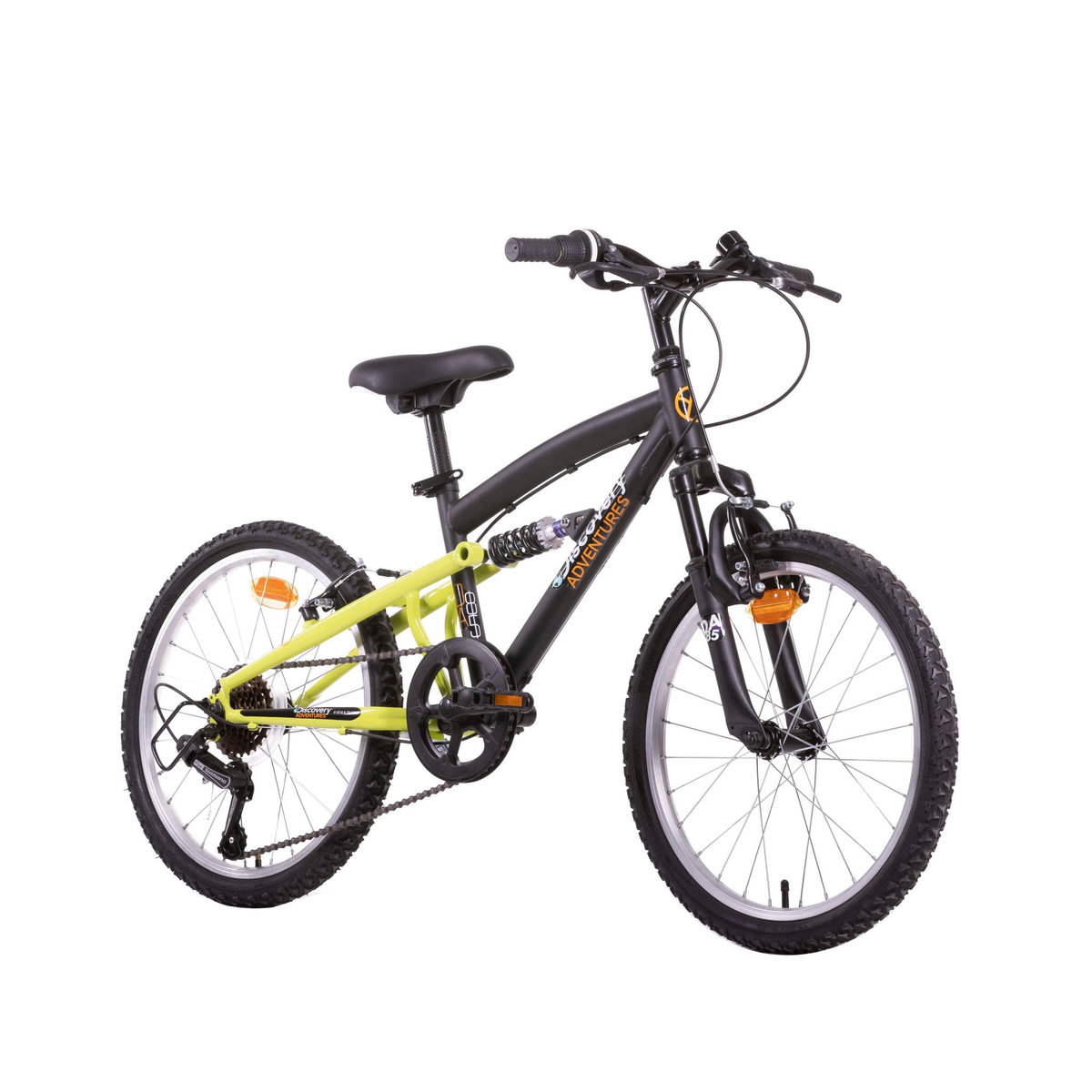 DISCOVERY ADVENTURES Vélo enfant (120/140 cm) - VTT 20'' Tout Suspendu Garçon  Discovery Adventures - Fourche télescopique - 6 Vitesses  - Dérailleur Shimano TY21 - Béquille -Frein V-brake