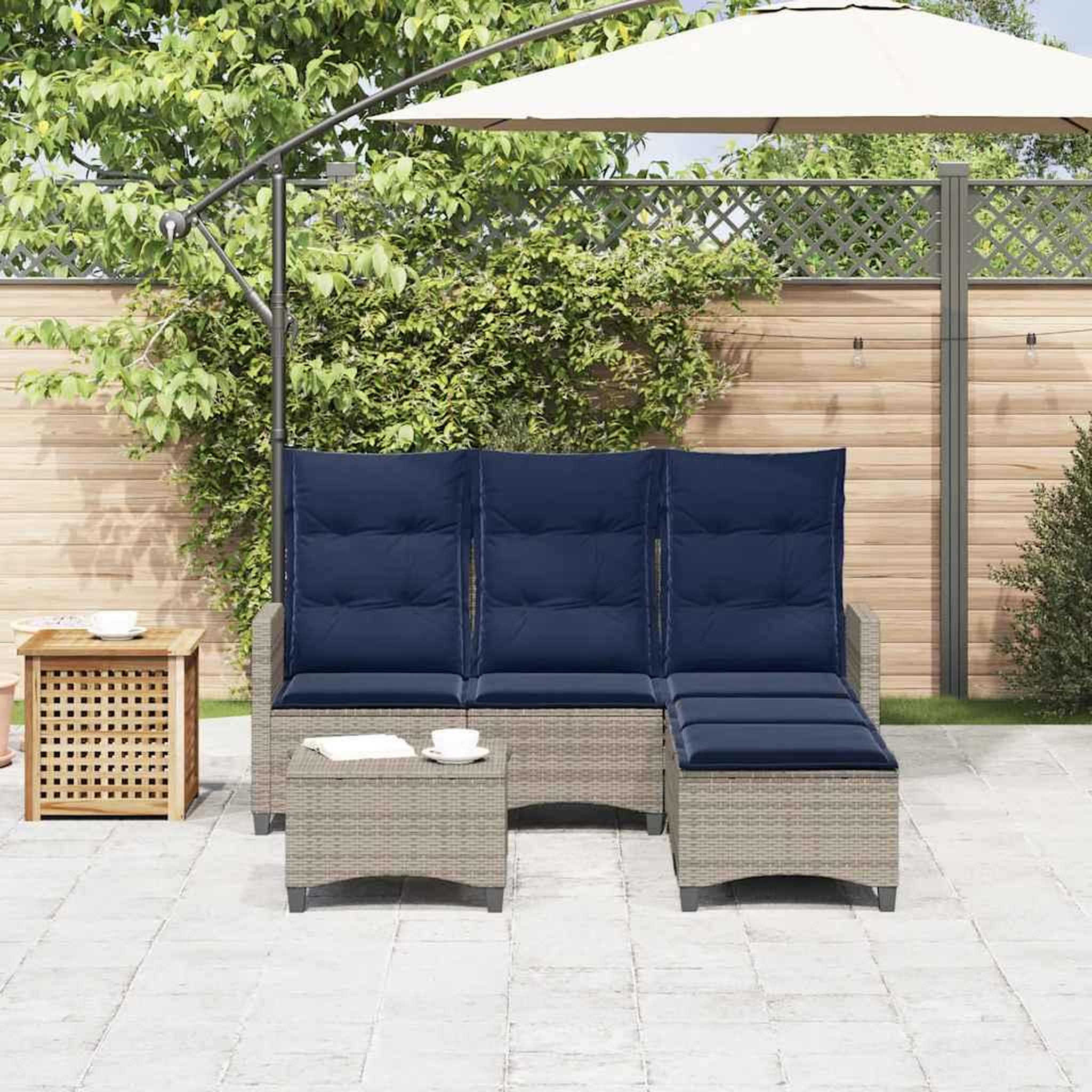 Voir la diapositive 3 : VIDAXL Salon de jardin 3 pcs avec coussins forme L gris resine tressee
