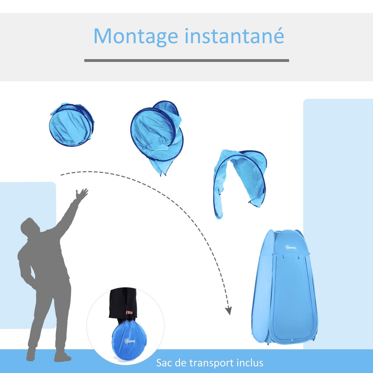 OUTSUNNY Tente de douche pliable pop-up automatique instantanée cabinet de changement camping polyester bleu