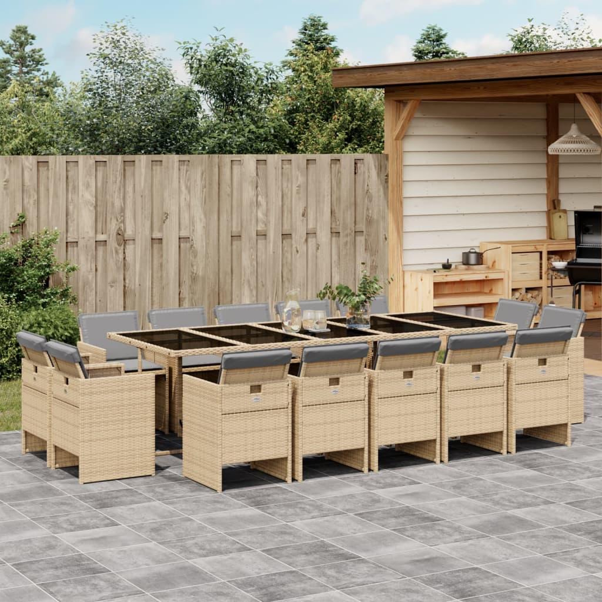 VIDAXL Ensemble a manger de jardin et coussins 15 pcs melange beige
