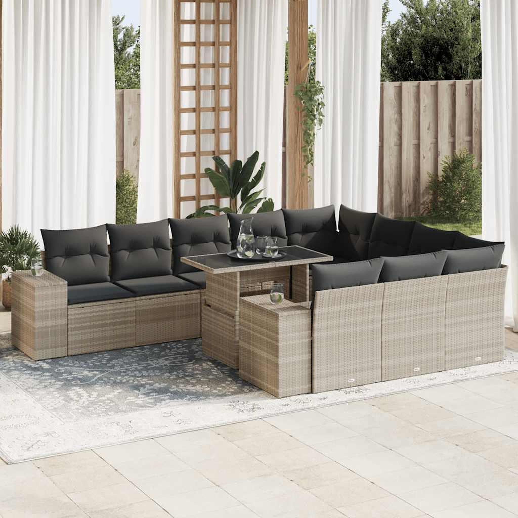 VIDAXL Salon de jardin 11 pcs avec coussins gris clair resine tressee