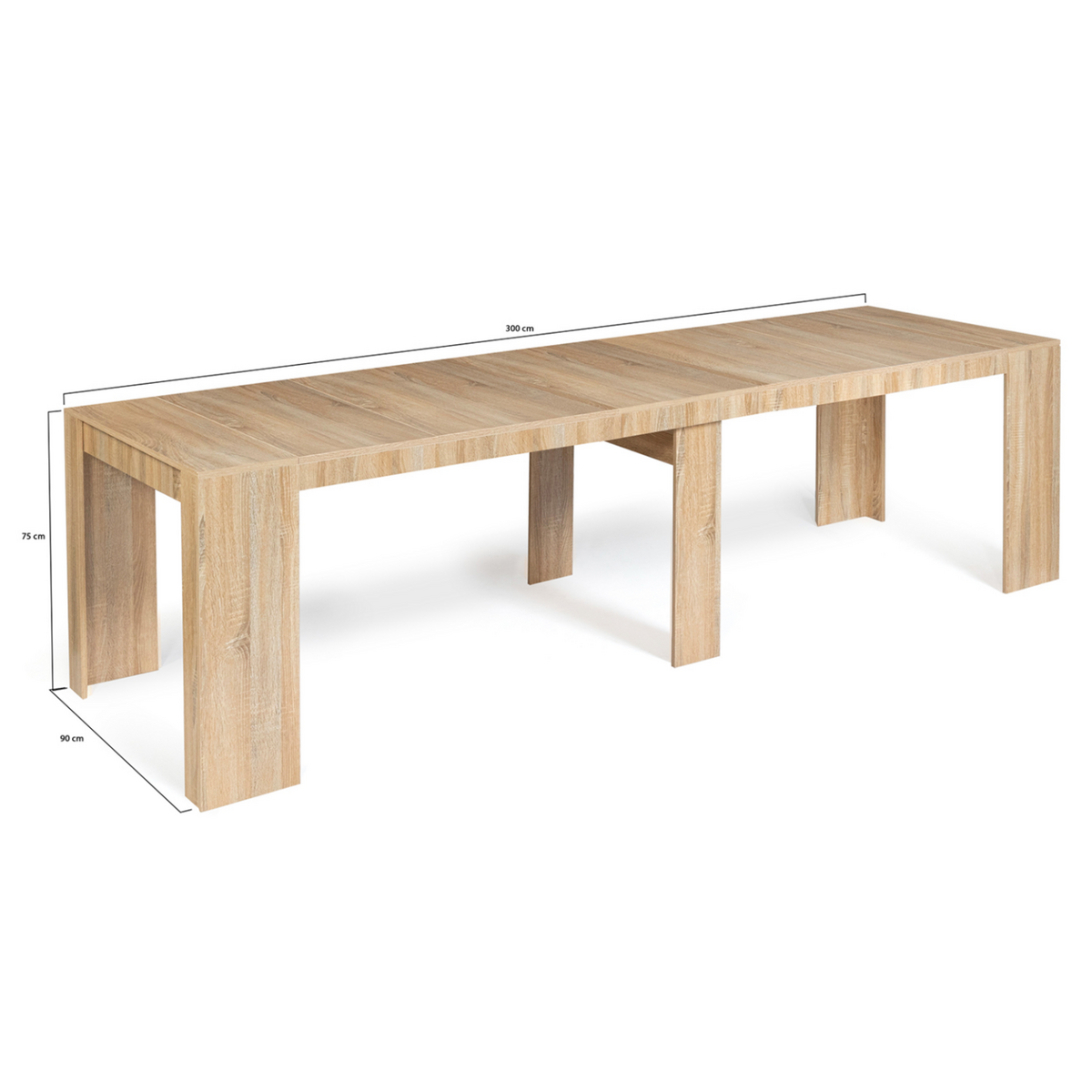 ID MARKET Table console extensible ORLANDO 14 personnes 300 cm bois façon hêtre
