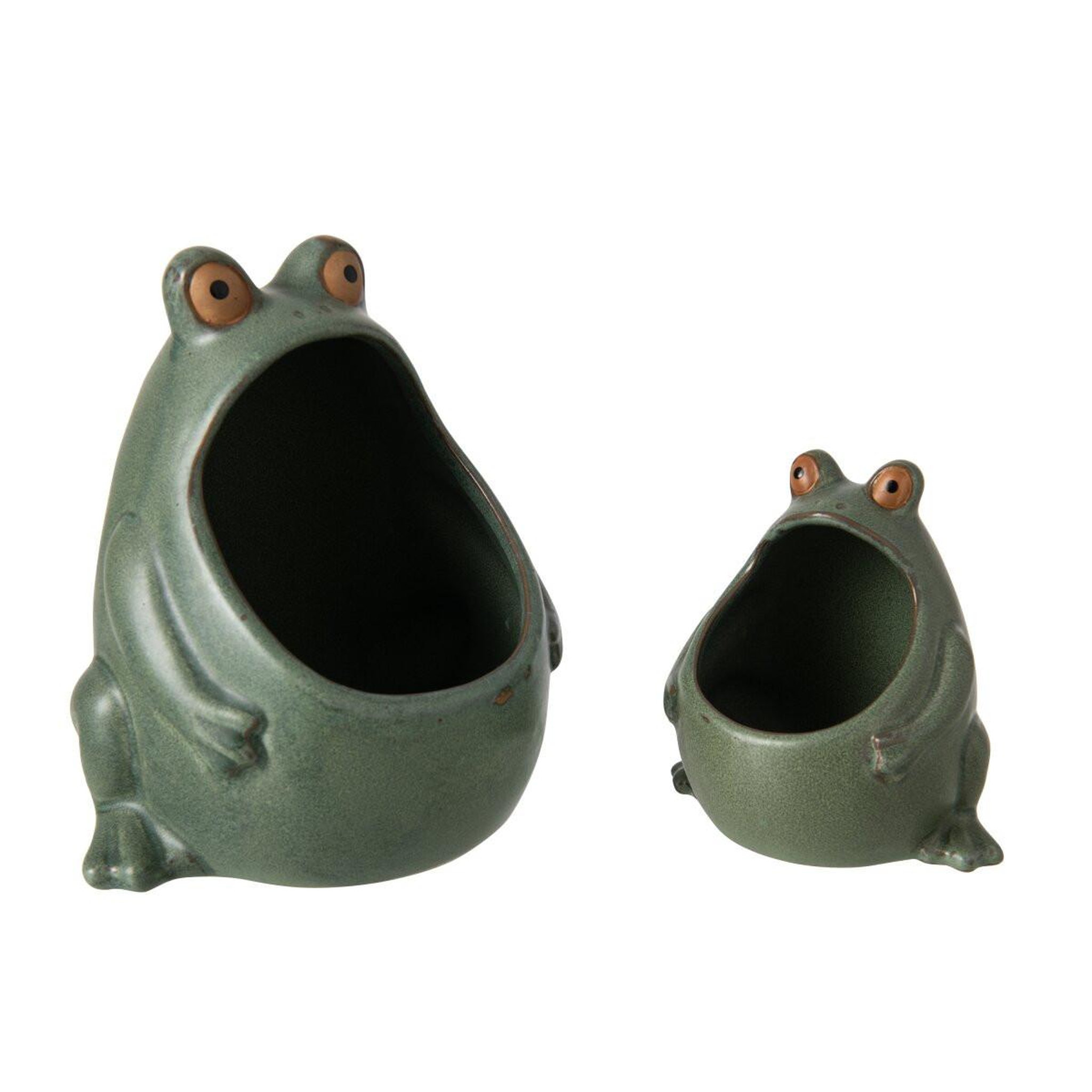 Voir la diapositive 4 : J-LINE Cache-Pot Grenouille en Grès  Enzo  20cm Vert