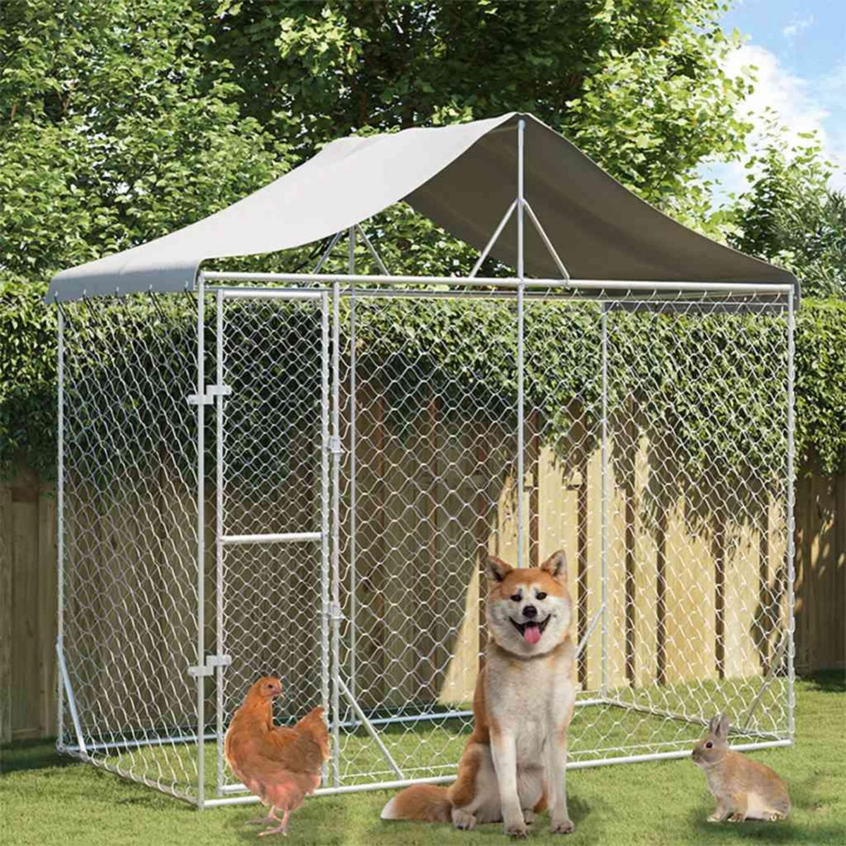 VIDAXL Chenil d'exterieur pour chiens avec toit argente 3x1,5x2,5 m