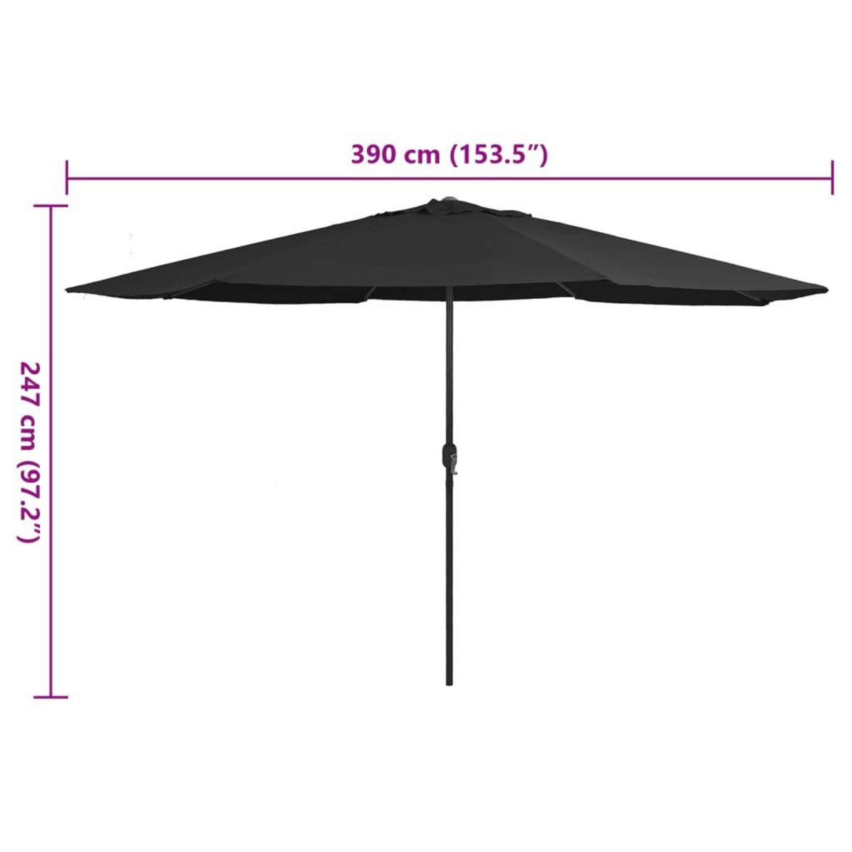 VIDAXL Parasol de jardin avec mat en metal 390 cm noir