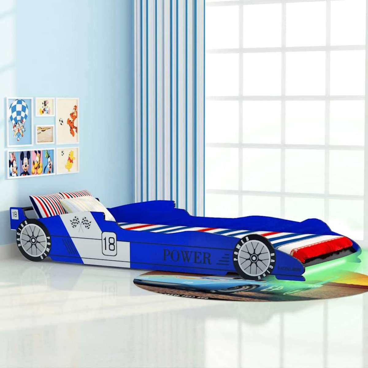 VIDAXL Lit voiture de course pour enfants avec LED 90 x 200 cm Bleu