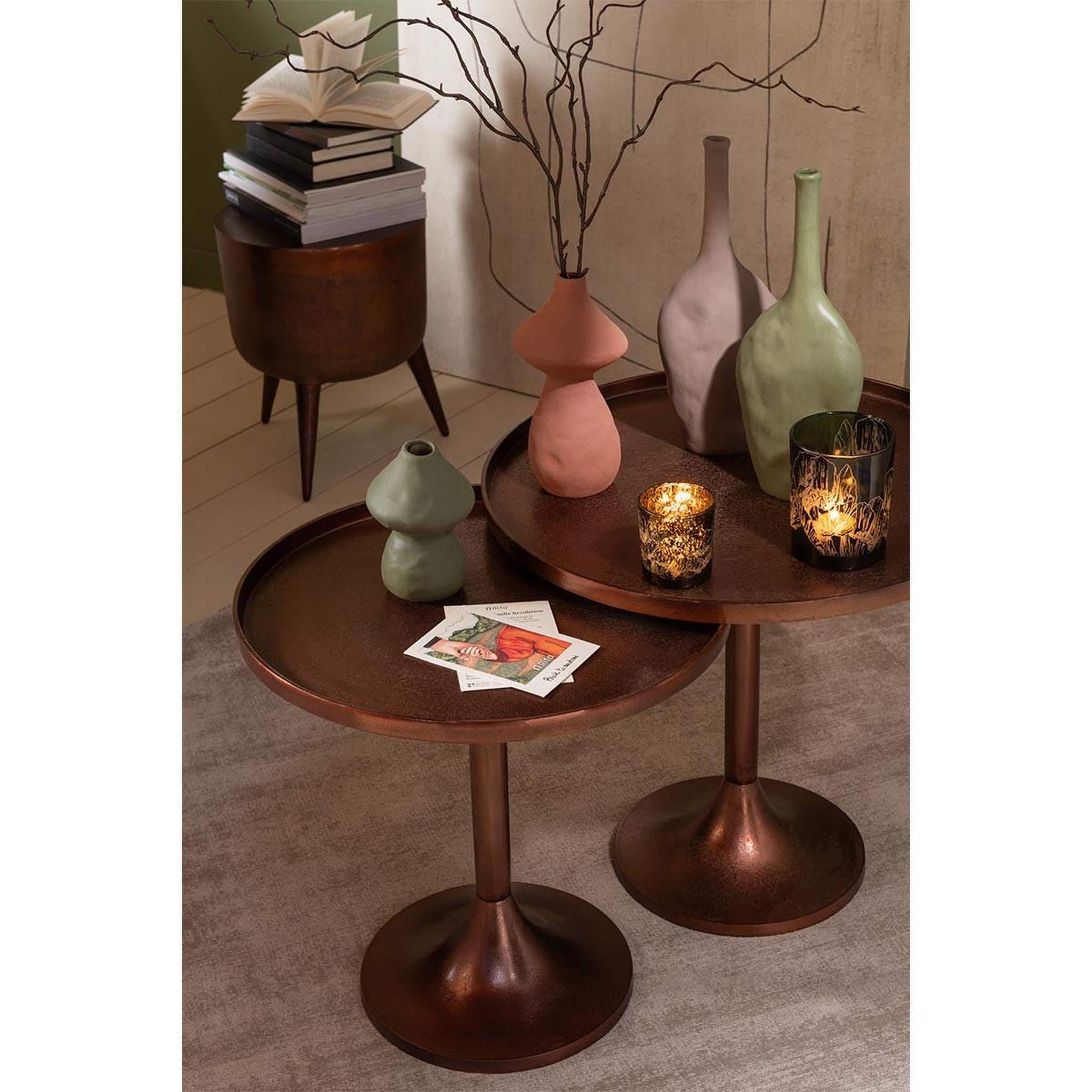 Voir la diapositive 5 : J-LINE Lot de 2 Tables d'Appoint  Fone  56cm Bronze