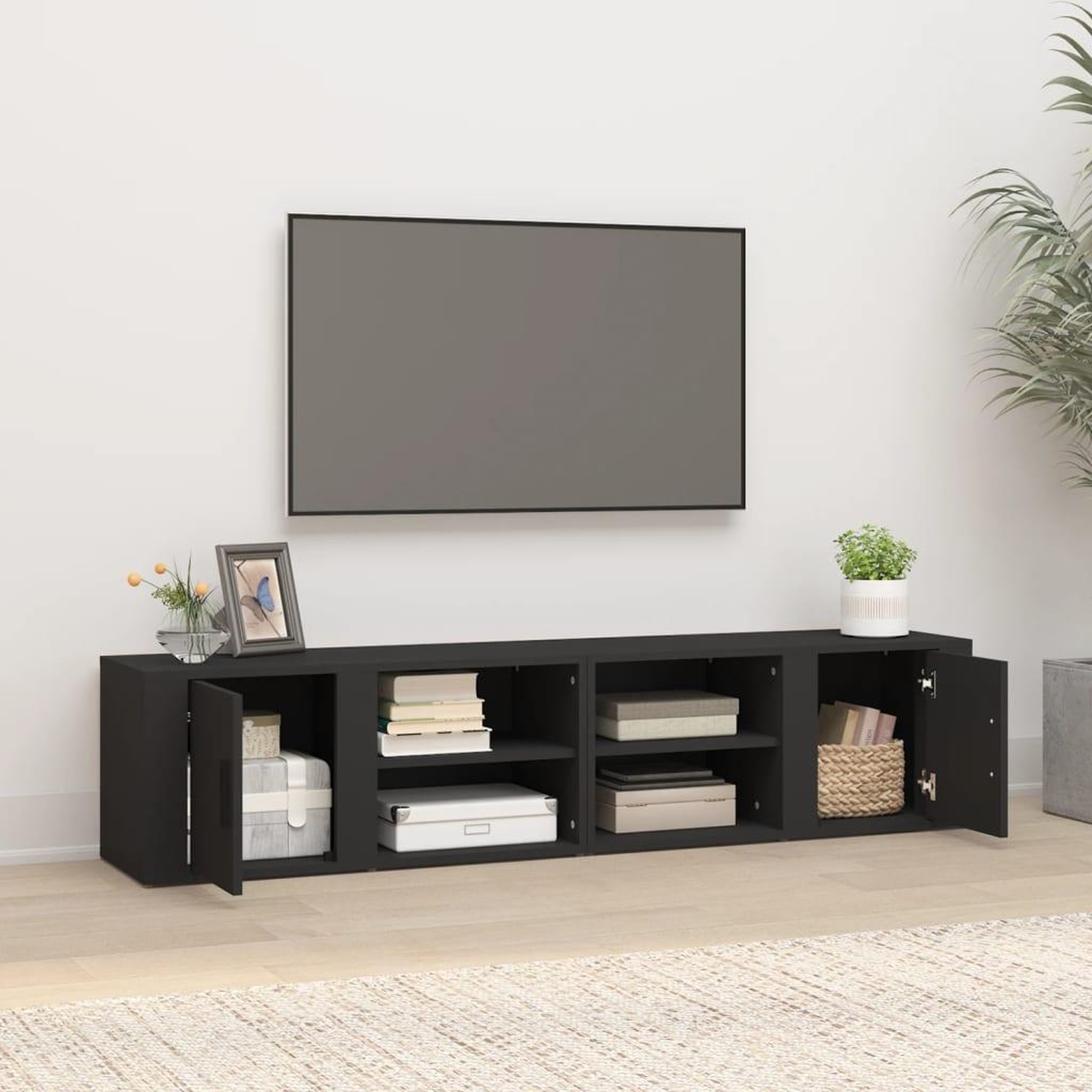 Voir la diapositive 3 : VIDAXL Meubles TV 2 pcs Noir 80x31,5x36 cm Bois d'ingenierie