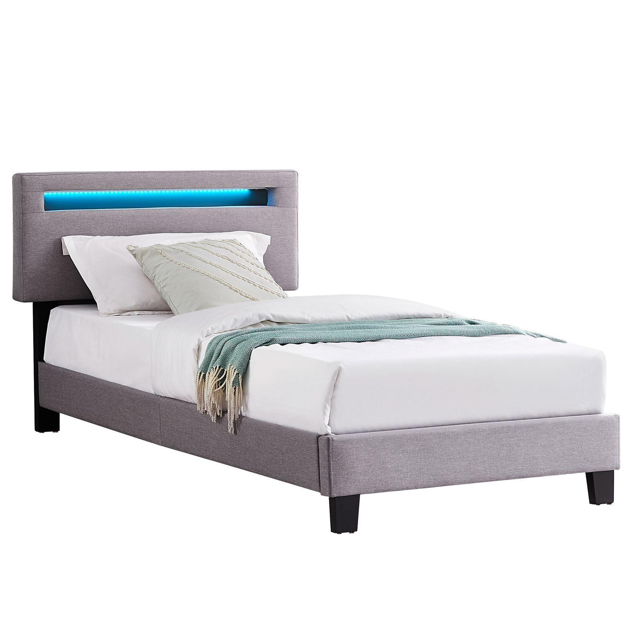 Voir la diapositive 1 : IDIMEX Lit LED simple AUSTIN 90x190 cm, avec sommier, revêtement en tissu