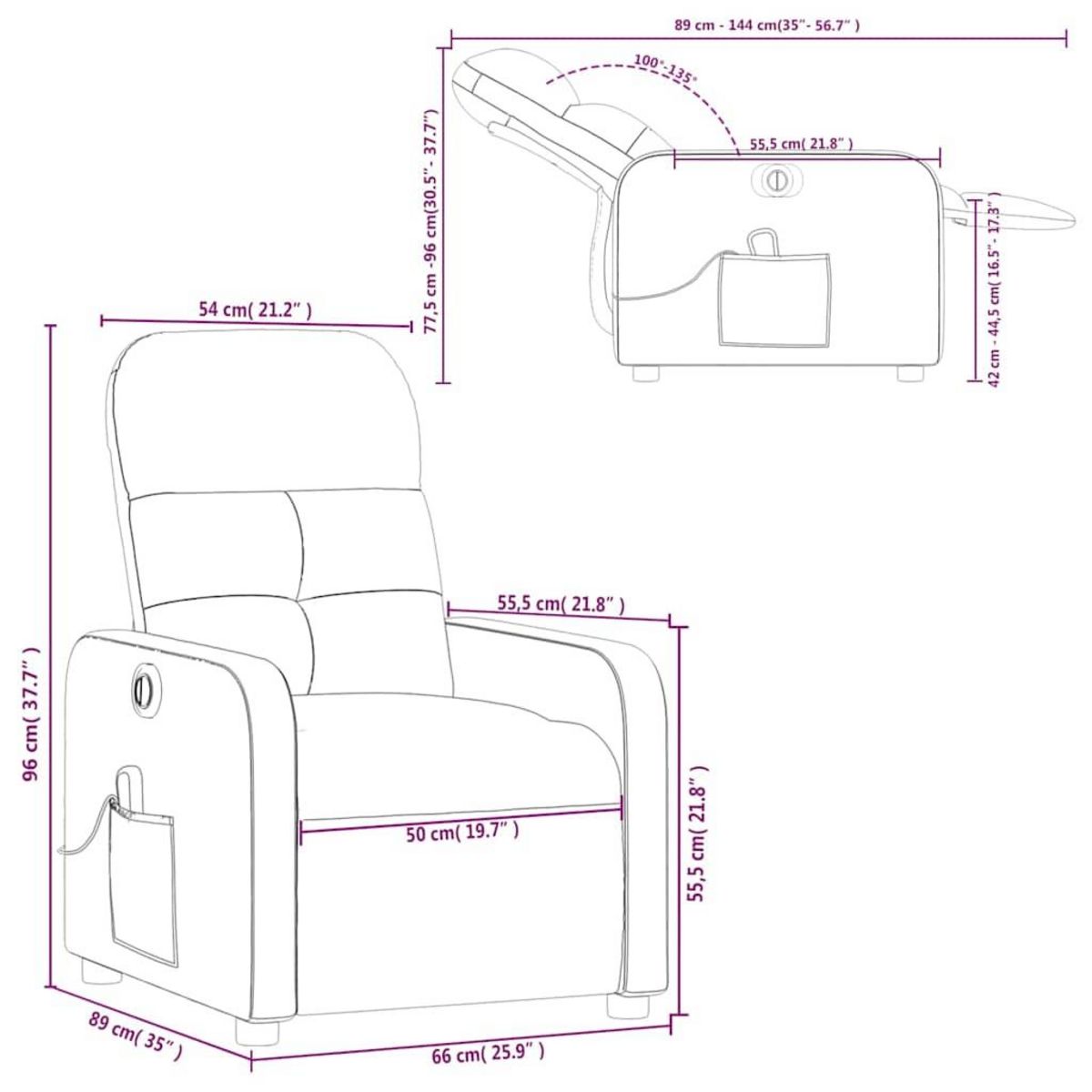 VIDAXL Fauteuil inclinable de massage electrique creme tissu