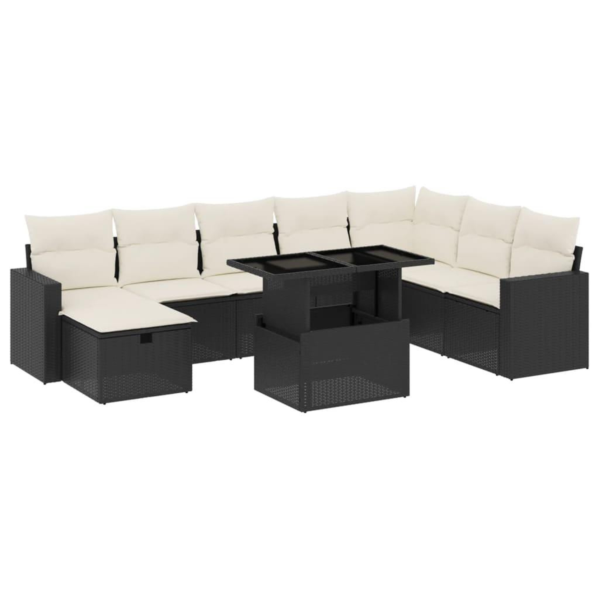 Voir la diapositive 2 : VIDAXL Salon de jardin 9 pcs avec coussins noir resine tressee
