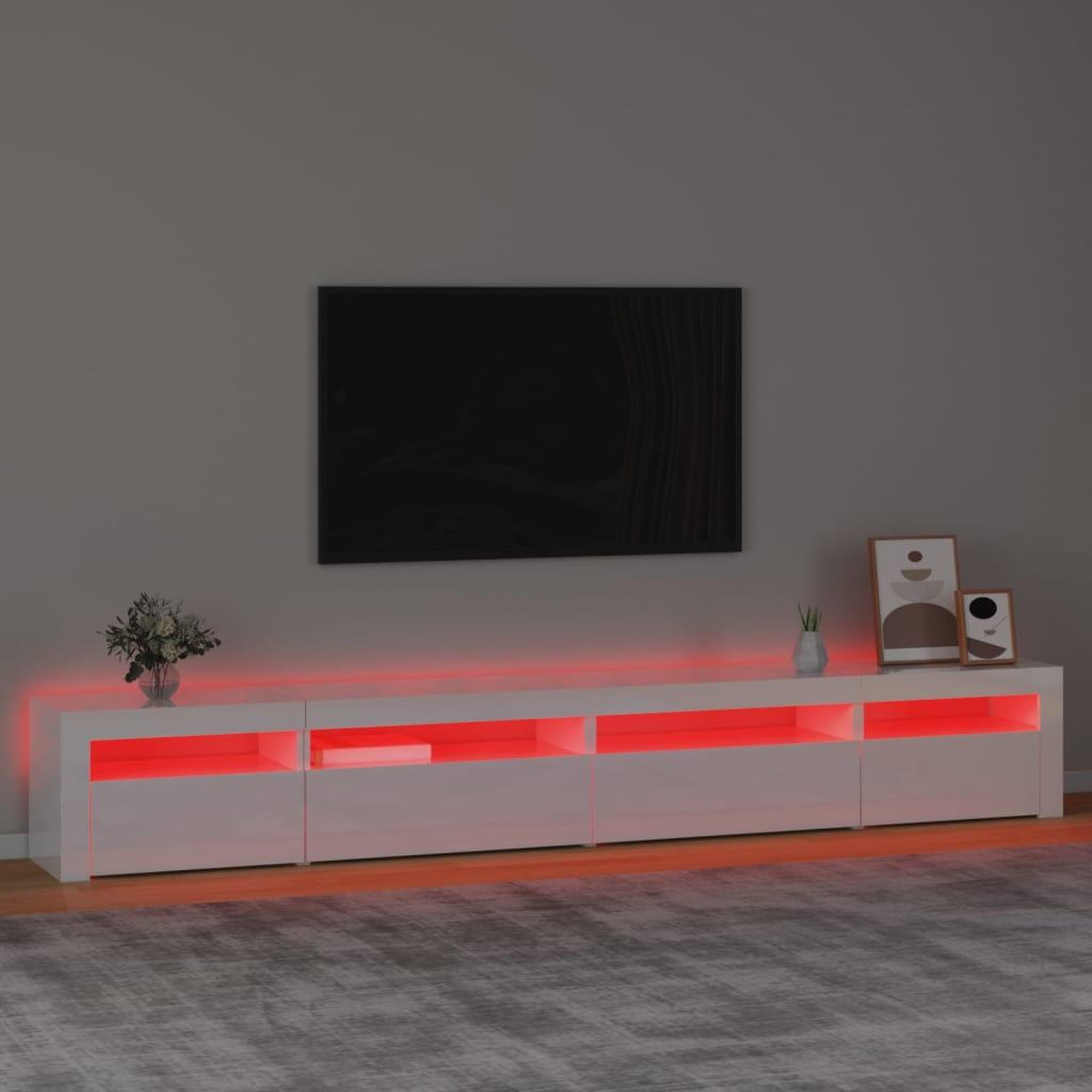 Voir la diapositive 5 : VIDAXL Meuble TV avec lumieres LED Blanc brillant 270x35x40 cm
