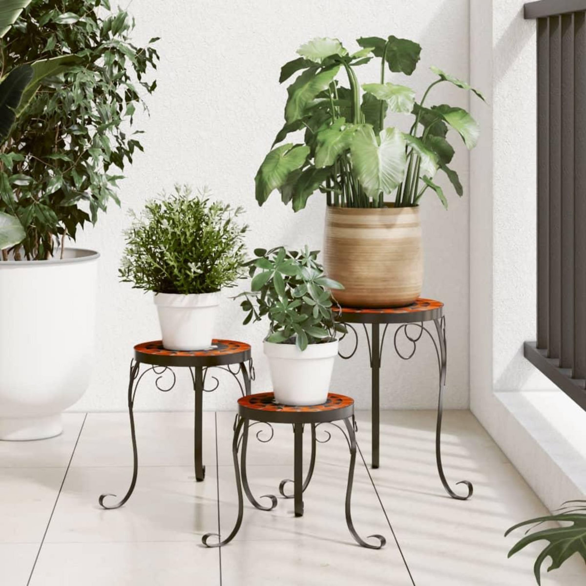 VIDAXL Supports pour plantes 3 pcs terre cuite et blanc ceramique