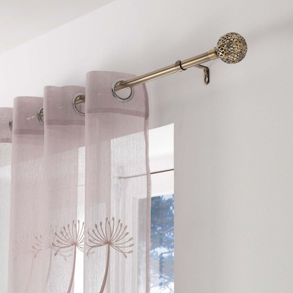 Douceur d'Intérieur Kit de tringle à rideaux extensible Sphère - L120 /L210 cm - Laiton